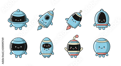Cartoon spacecraft set on white background