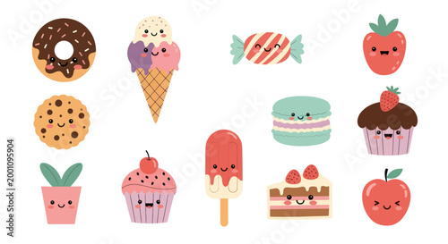 Cartoon sweets collection isolated on white
