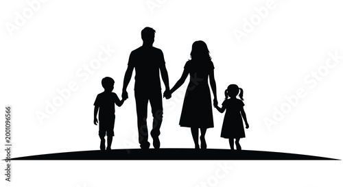 Family silhouette a loving portrait of parents and two children holding hands together