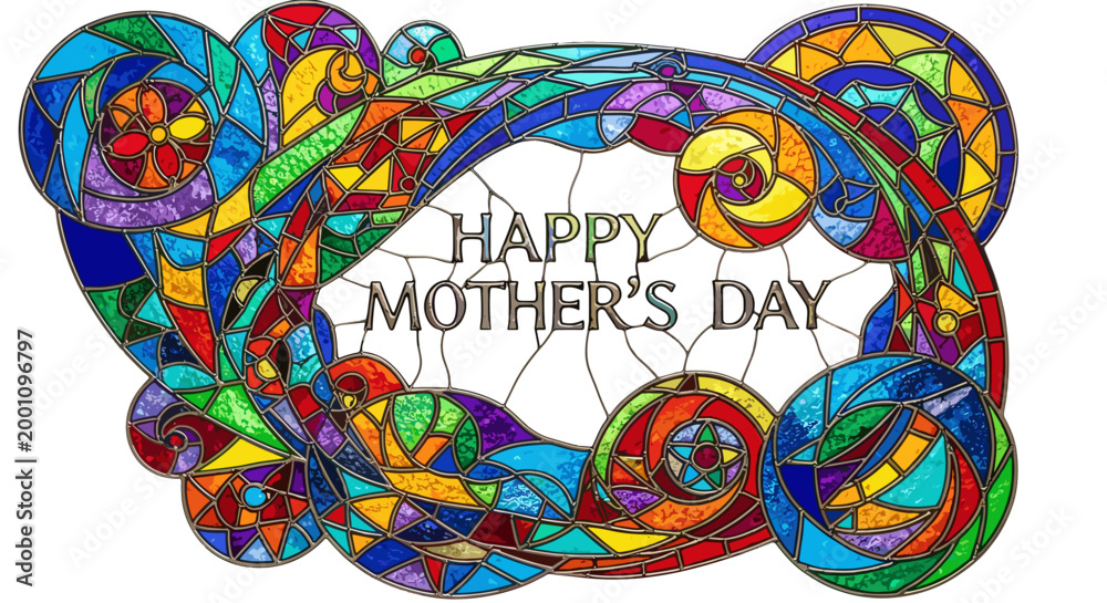 Fototapeta premium Colorful stained glass heart with happy mothers day message