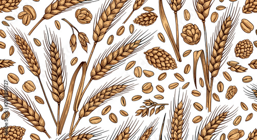 Seamless pattern with wheat and grain illustrations