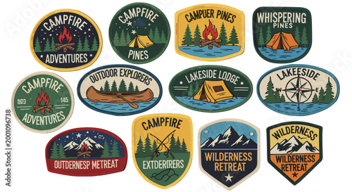 Collection of outdoor adventure and camping badges