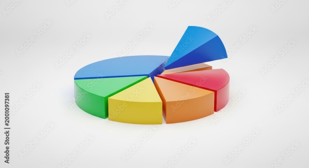 Obraz premium 3D Colorful Pie Chart with One Slice Lifted