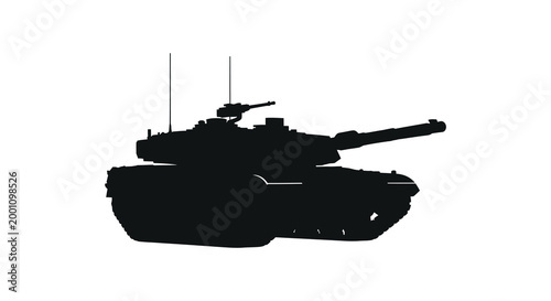 Black silhouette of a modern battle tank against a white background military vehicle