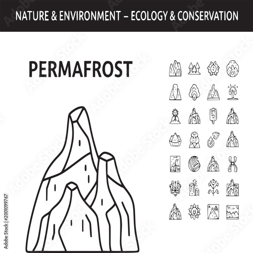 Fotografie permafrost melting illustration with ecological icons and nature conservation th