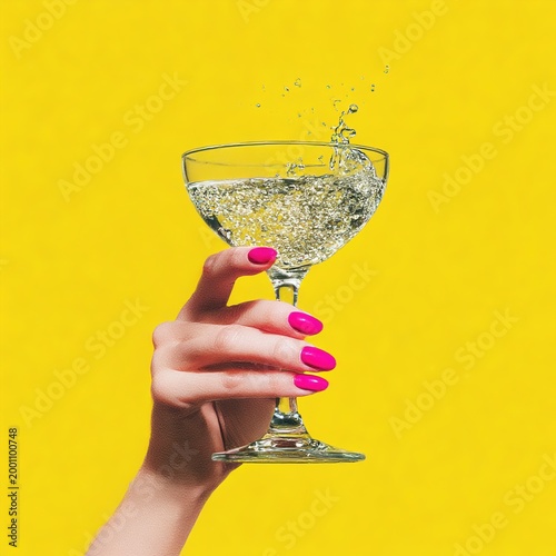 Hand with glass of drink splash