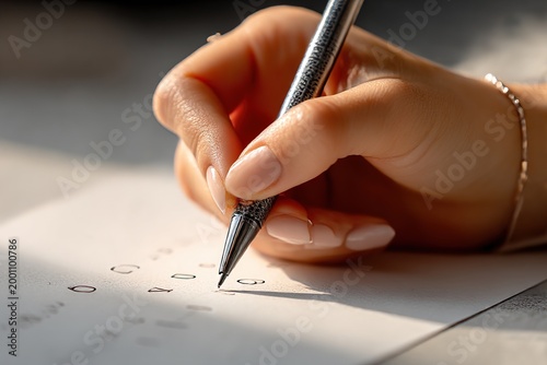 Writing numbers on paper outdoors