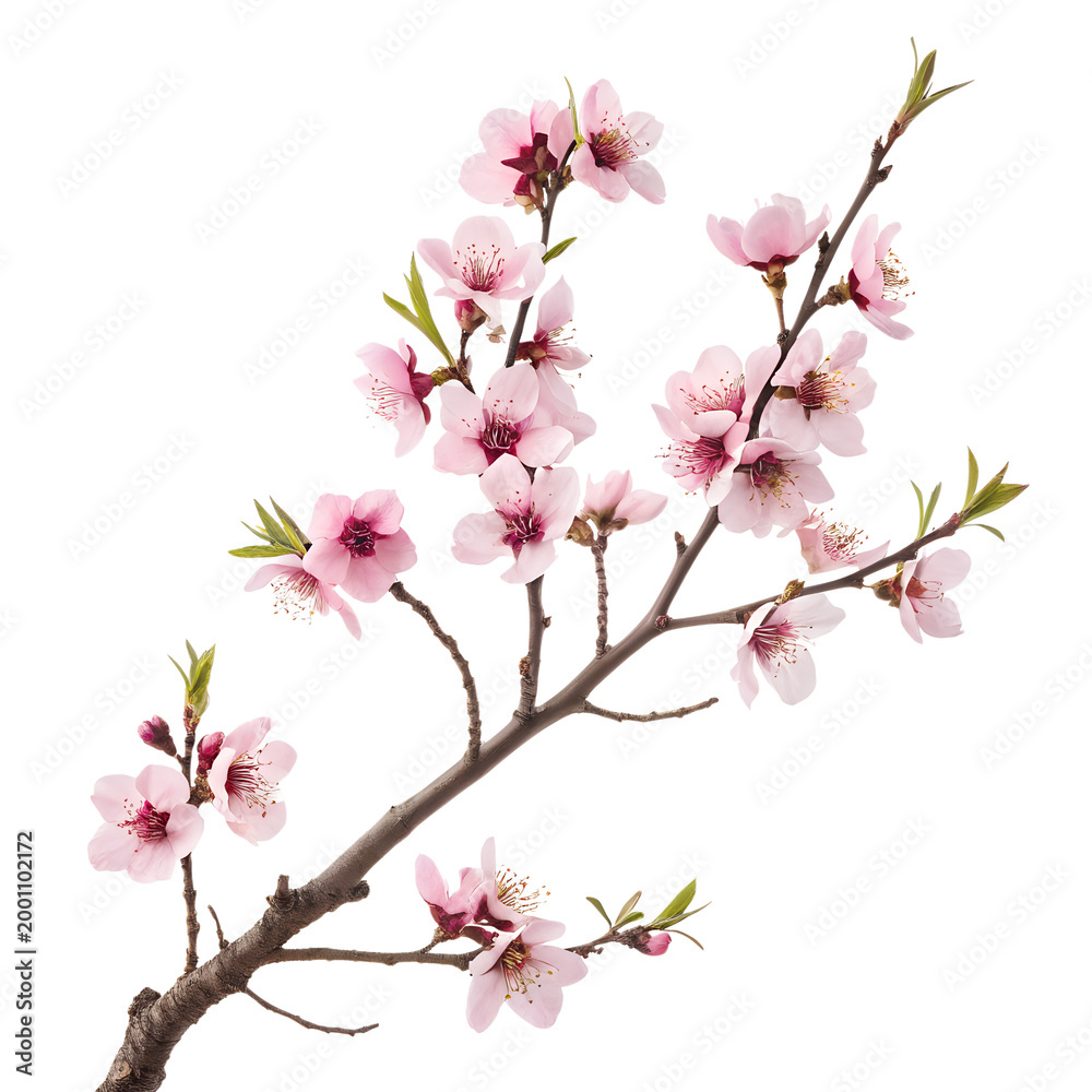 Naklejka premium Pink peach blossom branch isolated on white background