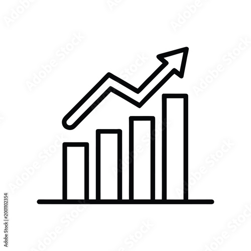 Line icon of financial growth chart with arrow up, business success concept on white background.