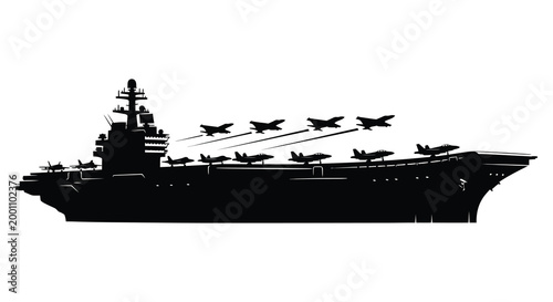 Aircraft carrier silhouette a powerful naval scene with jets taking off and landing
