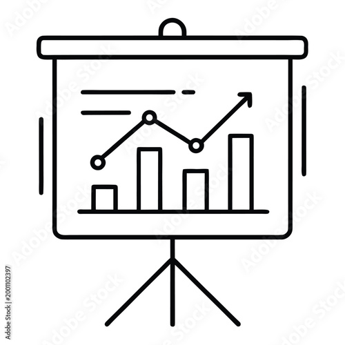 Minimal line art of presentation board with chart, business meeting concept, clean outline vector.
