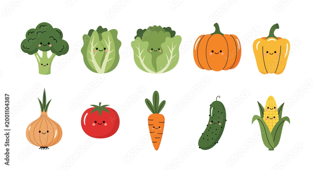 Fototapeta premium Cartoon vegetables illustration on white