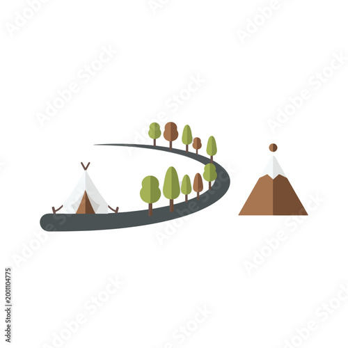 Minimal Camping Tent Mountain Trail Icon