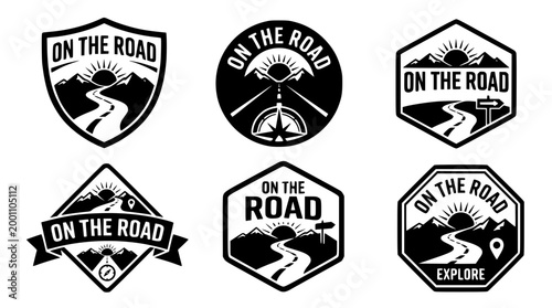 Set of vintage vector badges for outdoor road trip adventure
