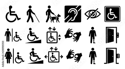 Diverse accessibility and informational signage vector illustration icons