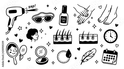 A collection of vector illustrations for beauty and skincare treatments
