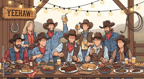 Cowboys Grilling Barbecue Gather