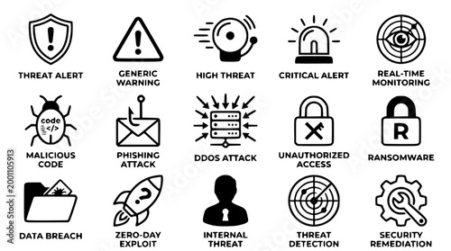 Cybersecurity vector icon set for digital safety and network protection