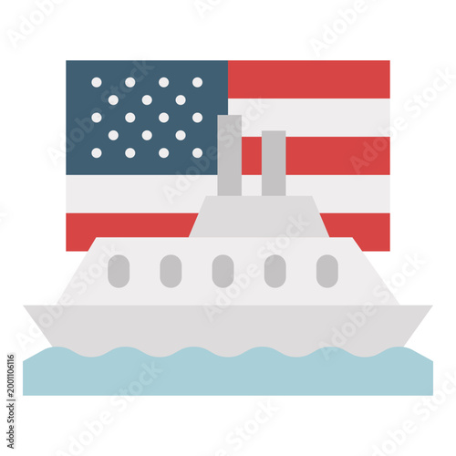 Ship Boat With American Flag