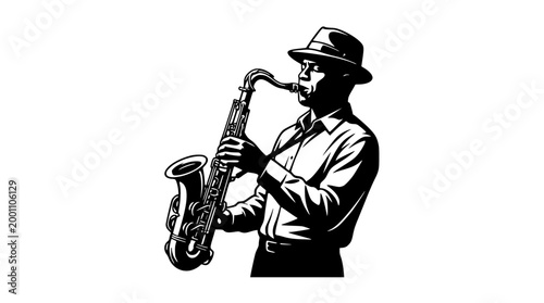 Stylish man playing jazz saxophone in this vector illustration