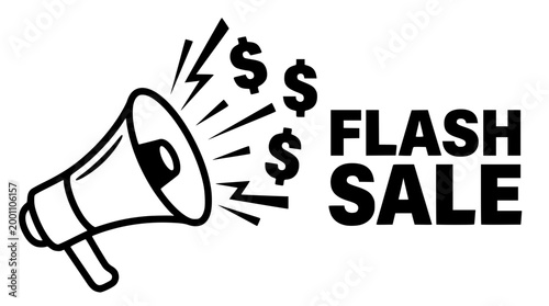 Megaphone announcing a flash sale with falling dollar sign symbols