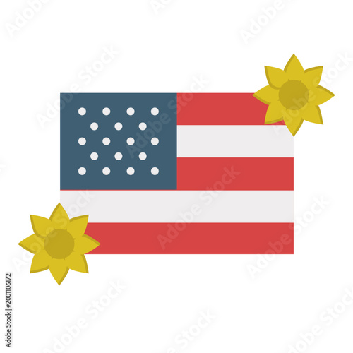 American Flag With Yellow Sunflowers