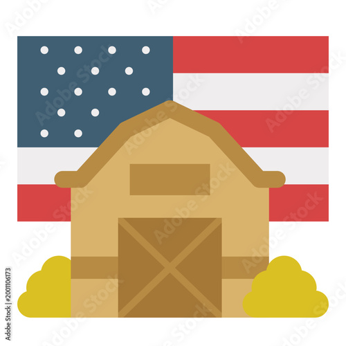 Traditional Farm Barn With Flag