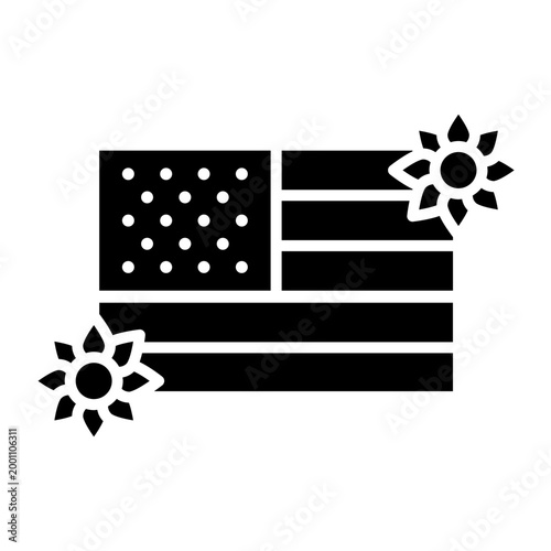 American Flag With Yellow Sunflowers