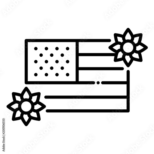 American Flag With Yellow Sunflowers