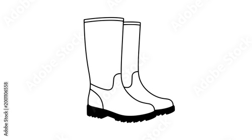 Black and white vector illustration of tall rain boots