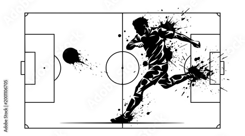 Dynamic soccer player striking the ball in artistic vector illustration