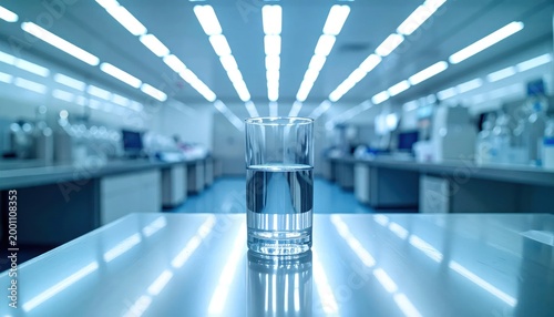 Glass of Water in Modern Laboratory Setting.