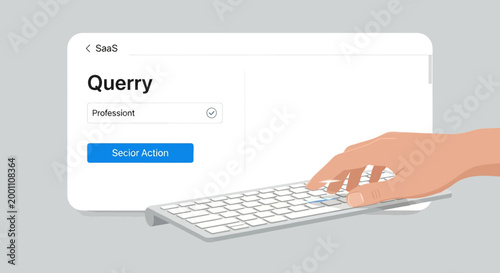 Hand Typing on Keyboard Interacting with SaaS Search Interface