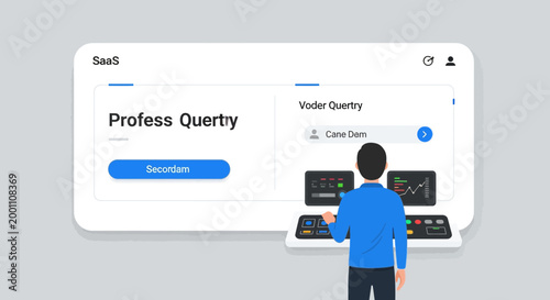Man Operating SaaS Interface and Technology Control Panel
