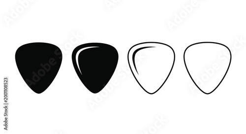 Four guitar picks in varying shades a bold black silhouette