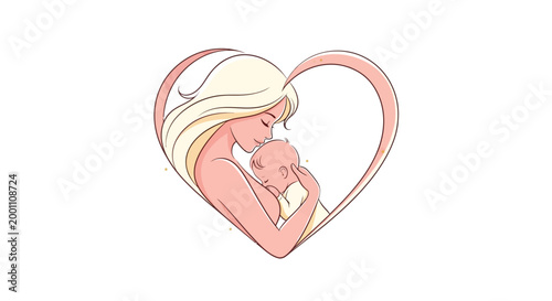 A tender depiction for International Mother's Day shows a fair-skinned woman with flowing blonde hair lovingly cradling a baby in her arms, set against a clean white background