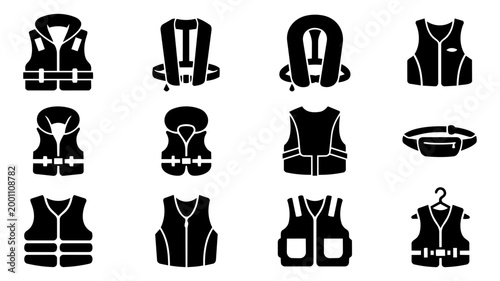 Life Jacket Icons – Buoyancy Aid, Inflatable Vest and Water Safety Silhouettes