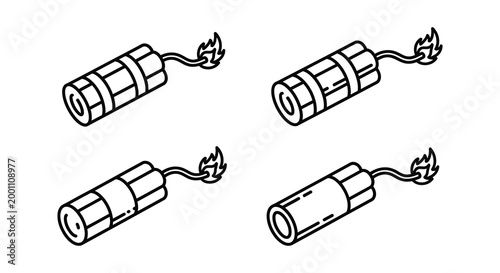 Four dynamite sticks with lit fuses a stark black outline silhouette