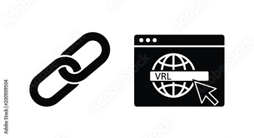 Link and web browser icons displayed in a black silhouette