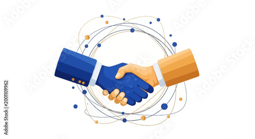 Fotografía Illustrated handshake between two people wearing business suits, symbolizing par