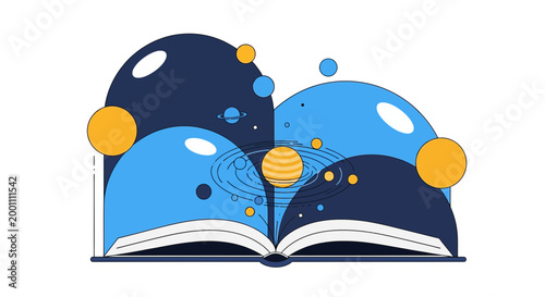 Universal Knowledge Concept with Open Book and Galaxy