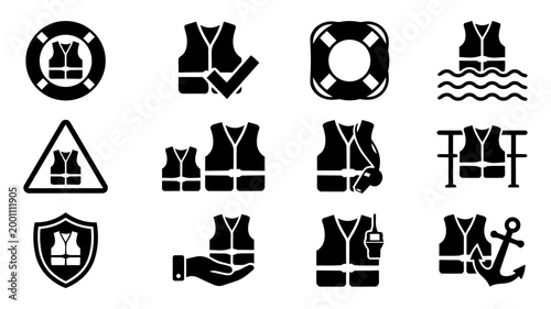 Water Safety Symbols – Life Jacket, Rescue, Maritime Protection and Regulation Icons