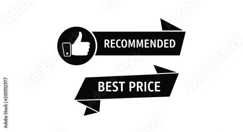 Recommended product promotion with a thumbs up and price tag silhouette