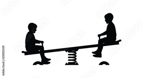 Childhood joy a silhouette of two children playing on a seesaw in a park