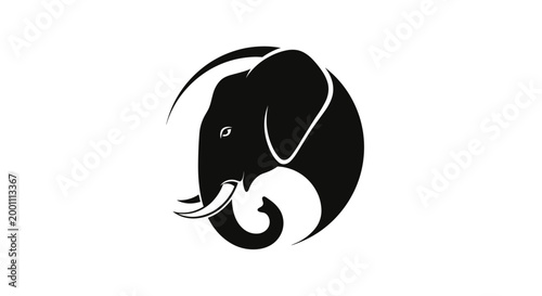 Black Elephant Head Silhouette Design.