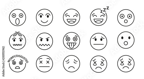 Foto Diverse Set of Line Art Emoji-Style Faces Expressing a Wide Range of Human Emoti