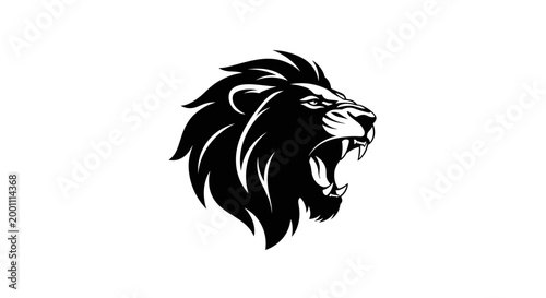 Black Lion Head Silhouette Roaring Fiercely.