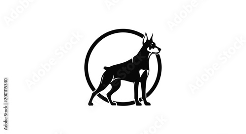 Black silhouette of a Doberman Pinscher.
