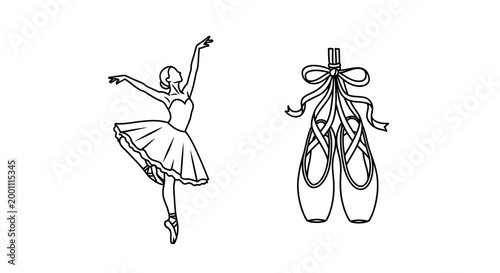 Elegant ballerina pose and pointe shoes depicted in a dark silhouette