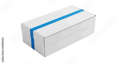Minimal black silhouette icon, simple flat vector, bold black shape, no, no shading white cardboard box with blue tape, on a, flat icon style